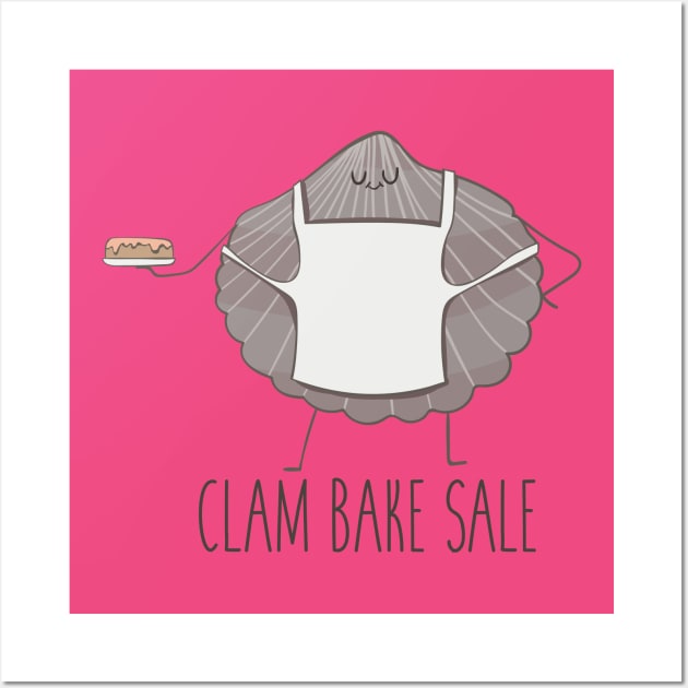 Clam Bake Sale- Funny Clam Pun Gift Wall Art by Dreamy Panda Designs